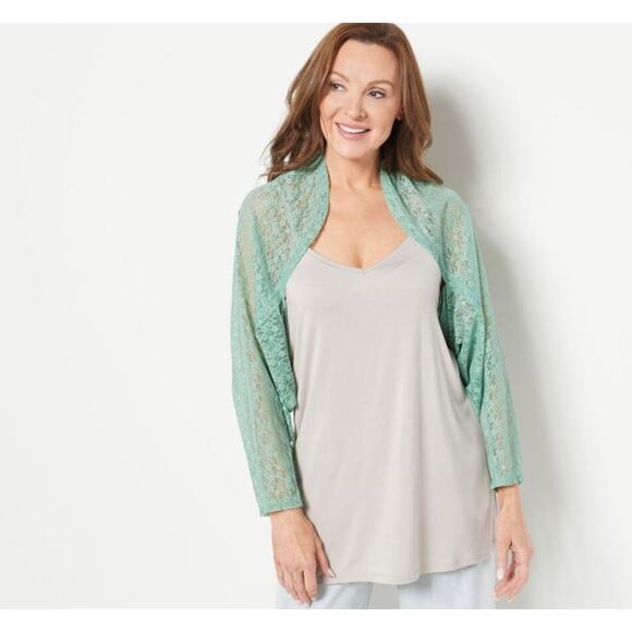 LOGO by Lori Goldstein Women's Lace Shrug Top Size 4X / 5X Blue A397997 Annika - Picture 3 of 10